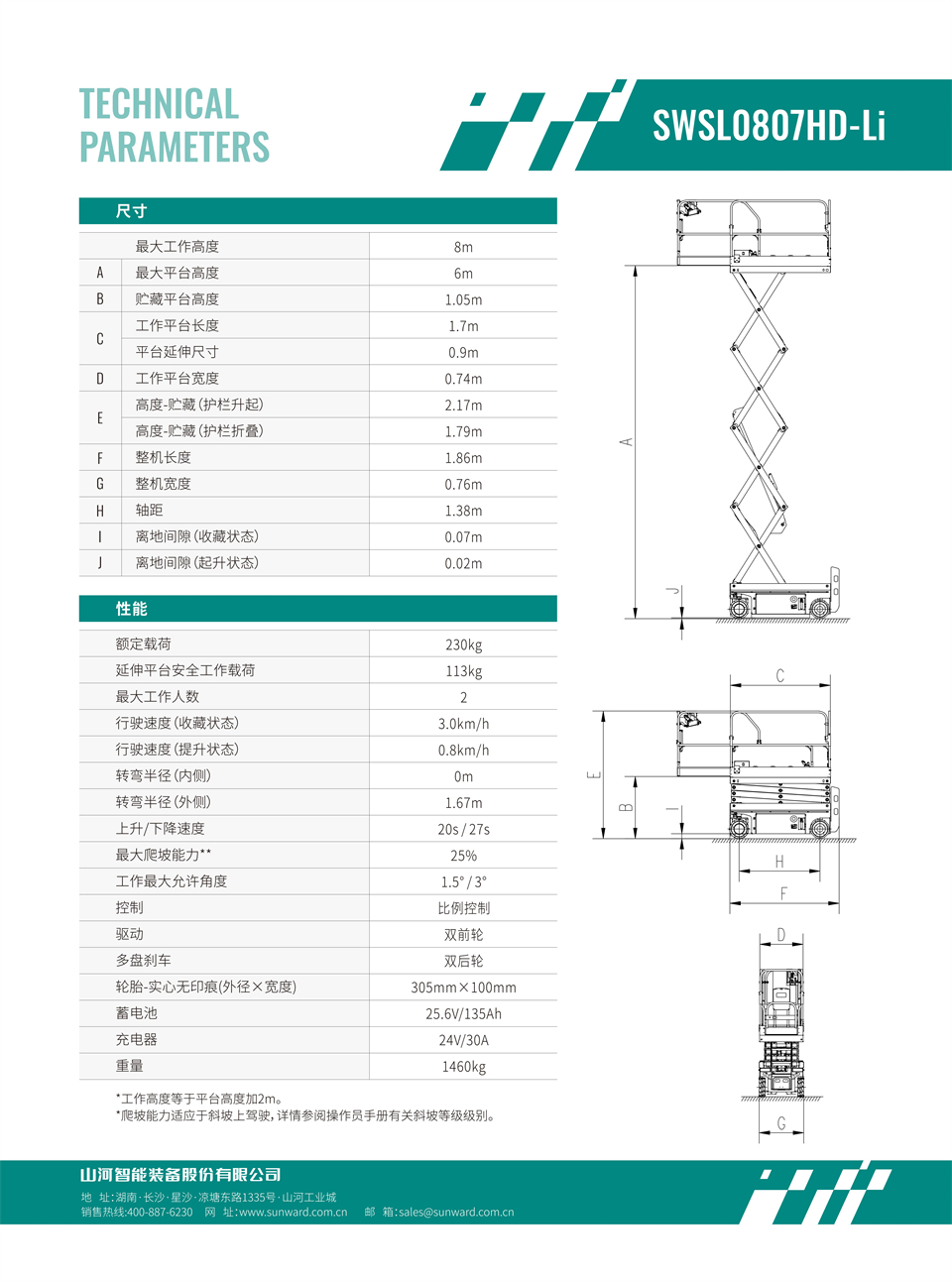 SWSL0807HD Li 電動(dòng)電驅(qū)剪叉式高空作業(yè)平臺(tái)